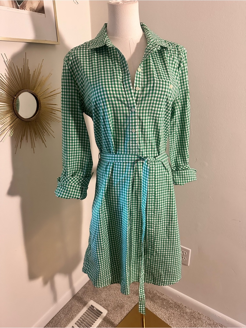 VTG GAP Green Checked Shirt Dress size Small - Picture 6 of 9
